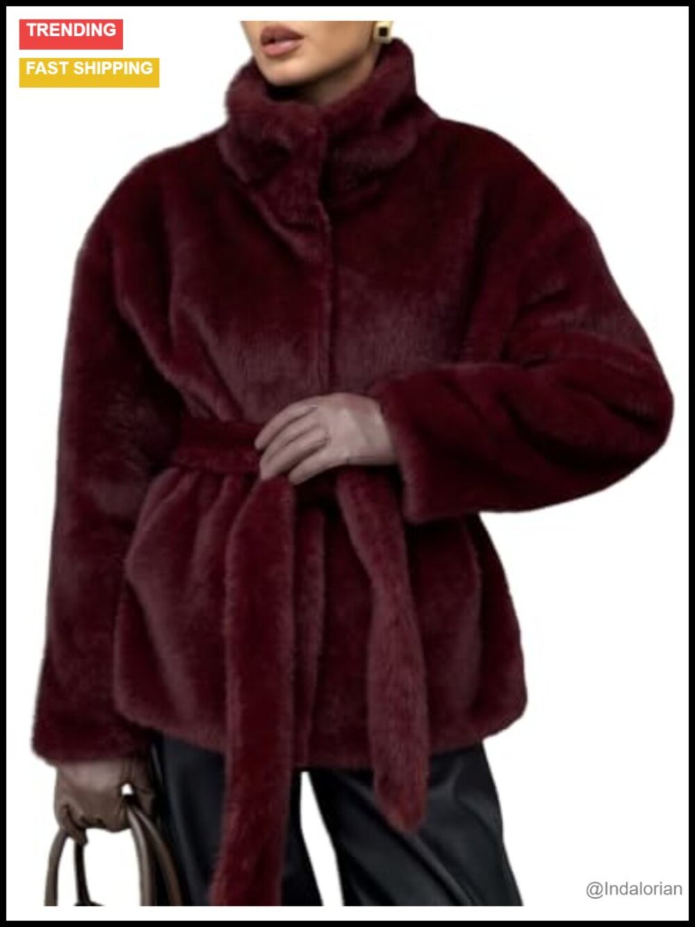 Womens Faux Fur Coat Long Warm Belted Fluffy Fur Jacket